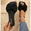 Women's Bow Square Toe Flat Sandals Summer Slides Slip On Sandals