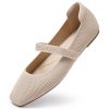 Women's Ballet Flats Shoes Square Toe Mary Jane Shoes Women Comfortable Knit Flats for Casual Wedding Office Dressy Business