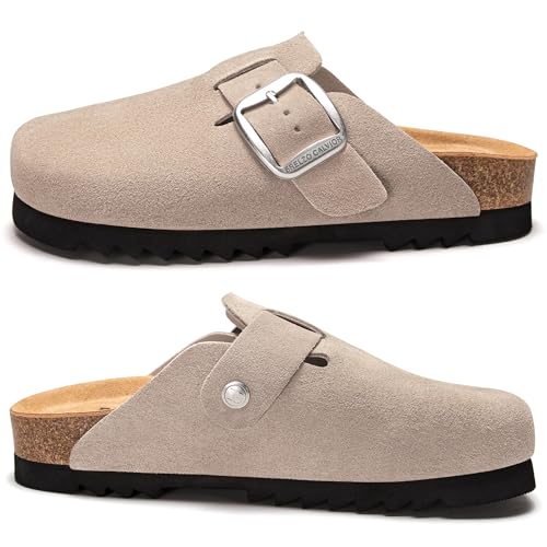 Suede Clogs for Women Leather Slip-on Mules Men's Potato Shoes Non Slip Sandals with Adjustable Buckle