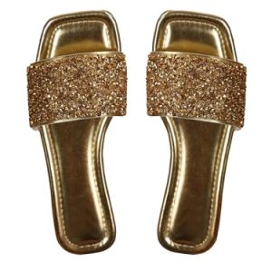 Women's Rhinestone Sandals Glitter Strappy Sequin Shoes Square Toe Sparkly Flat Sandals