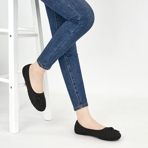 Ballet Flats Shoes for Women: Dressy Bow Knit Flats Comfortable Slip On Walking Shoes for Wedding Working Driving