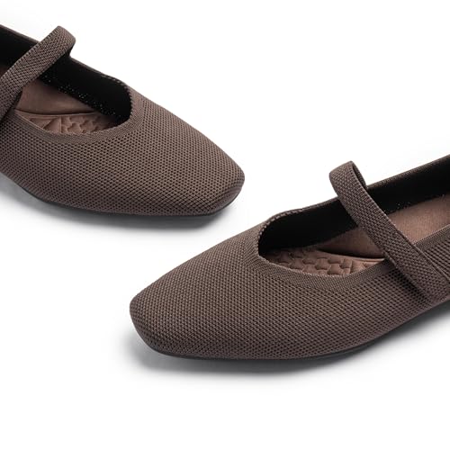 Mary Jane Flat Shoes for Women with Arch Support and Concealed Low Wedge Heel, Comfortable Women Square Toe Ballet Flats Knit