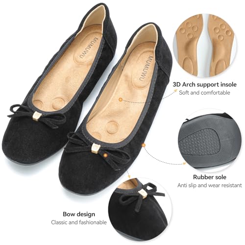 Women's Comfortable Ballet Flats Round Toe Flat Shoes for Women Bow Dressy Flats Shoes with Arch Support Insole