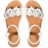 Women's Summer Sandals Flower Leather Flat Sandals with Ankle Strap