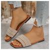 Women's Pearl Decor Flat Sandals Slip Open Toe Leather Slippers Slip on Slides