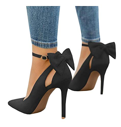 Women's Pointed Toe High Heels Ankle Strap D'Orsay Pumps Shoes Bow Wedding Bowtie Back Dress Sandals