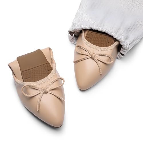 Women's Foldable Flats Shoes Pointed Toe Ballet Flats Bowknot Comfort Slip on Dress Shoes