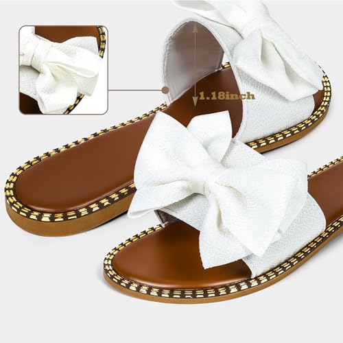 Women's Bow Knot Slides Open Toe Flat Sandals Summer Slip On Slippers