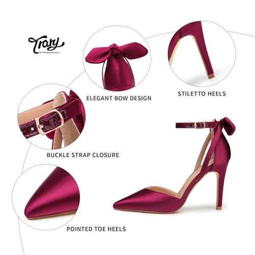 Heels for Women Closed Pointed Toe Heels Women's Pumps Stiletto High Shoes with Bow Knot Comfortable Ankle Strap Office Party