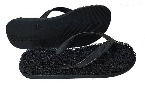 Flip Flops | Mens | Flat Classic Black | Exfoliating, Massaging and Relaxing | Comfortable & Lightweight Thong Sandals | 100%