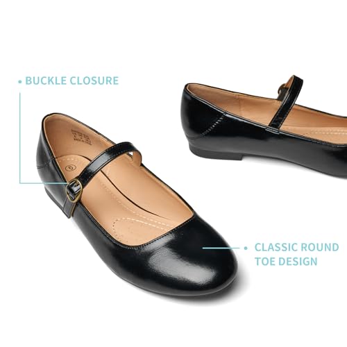 Mary Jane Flats for Women Leather Ballet Flats Shoes Round Toe Comfy Dressy Casual Work Flats with Ankle Strap