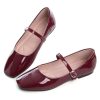 Leather Flats for Women Comfortable Square Toe Slip On Flats Soft Work Flats Retro Mary Jane Flats