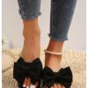 Women's Bow Square Toe Flat Sandals Summer Slides Slip On Sandals