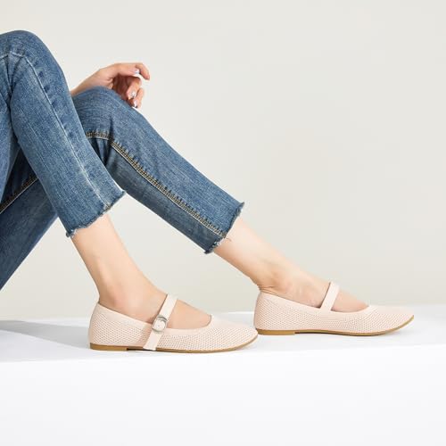 Mesh Ballet Flats for Women,Women's Mary Jane Flats with Buckle Strap,Black Nude Foldable Flats Shoes for Women,Comfortable