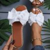 Women's Bow Knot Slides Open Toe Flat Sandals Summer Slip On Slippers