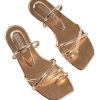 Women's Metallic Strappy Sparkly Sandals Dressy Cute Slip on Slide Vacation Summer Weeding Flats Sandals