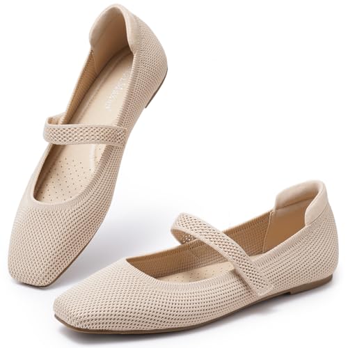 Women's Ballet Flats Shoes Square Toe Mary Jane Shoes Women Comfortable Knit Flats for Casual Wedding Office Dressy Business