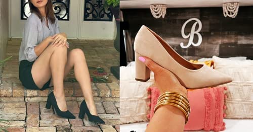 Women's High Chunky Block Closed Toe Heels,Slip On Pointed Toe Work Dress Office Wedding Party Pumps Shoes