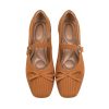 Knit Flats for Women Square Toe Flats Casual Ballet Flats with Ankle Strap,Washable Comfortable Dressy Mary Jane Flat