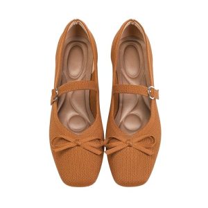 Knit Flats for Women Square Toe Flats Casual Ballet Flats with Ankle Strap,Washable Comfortable Dressy Mary Jane Flat