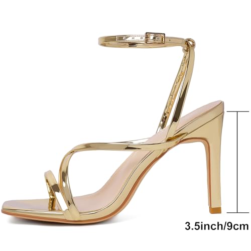 Strappy Heels for Women Square Open Toe Lace Up Heeled Sandals Ankle Strap Sexy Stiletto High Heels for Party, Prom, Dating,
