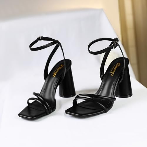 Block Heels Prom Heeled Sandals for Women Chunky Square Open Toe Strappy High Heels Ankle Strap Wedding Bridal Shoes High Heel