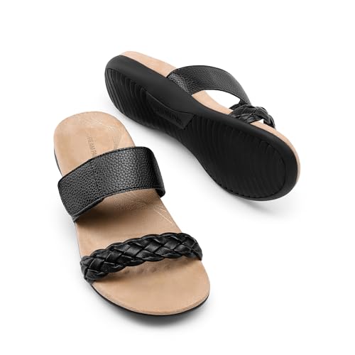 Women's Arch Support Slides Flat Sandals Soft Cushion Slippers With Adjustable Straps