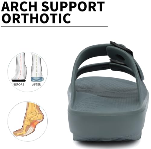 Women and Men Wide Width Recovery Sandals Plantar Fasciitis Arch Support Orthotic Slides Adjustable Double Buckle Thick Sole