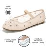 Ballet Flats Shoes for Women – Crystal-Embellished Mesh Ballet Flats Women Footwear – Non-Slip Mary Jane Shoes with Memory Foam