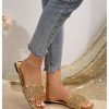 Women's Rhinestone Sandals Glitter Strappy Sequin Shoes Square Toe Sparkly Flat Sandals