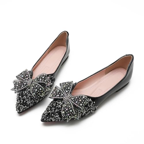 Flats Shoes Women Rhinestone Wedding Flats Comfort Pointed Toe Ballet Flat Shoe Low Heel Dress Shoes Sparkly Flats for Women