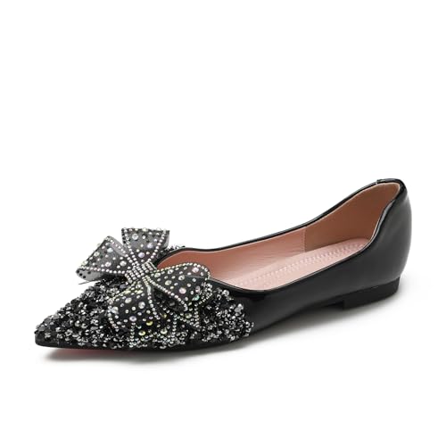 Flats Shoes Women Rhinestone Wedding Flats Comfort Pointed Toe Ballet Flat Shoe Low Heel Dress Shoes Sparkly Flats for Women