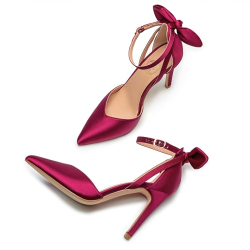 Heels for Women Closed Pointed Toe Heels Women's Pumps Stiletto High Shoes with Bow Knot Comfortable Ankle Strap Office Party