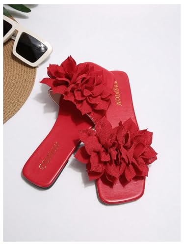 Women's Flower Flat Sandals Floral Slip on Dressy Cute Vacation Slides Sandal 2025