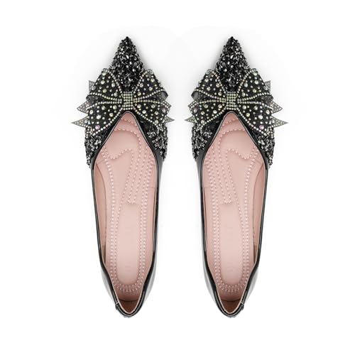 Flats Shoes Women Rhinestone Wedding Flats Comfort Pointed Toe Ballet Flat Shoe Low Heel Dress Shoes Sparkly Flats for Women