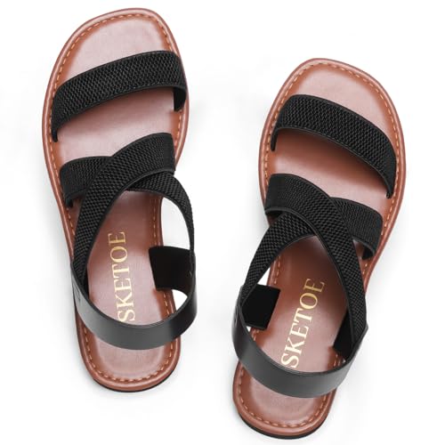 Wide Width Elastic Flat Sandals Open Toe Women Sandals Dressy Work Sandals