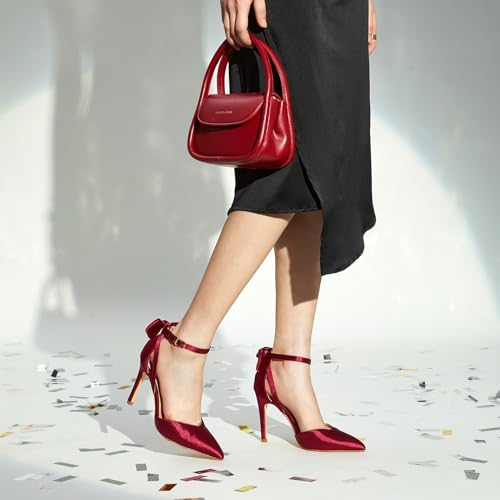 Heels for Women Closed Pointed Toe Heels Women's Pumps Stiletto High Shoes with Bow Knot Comfortable Ankle Strap Office Party