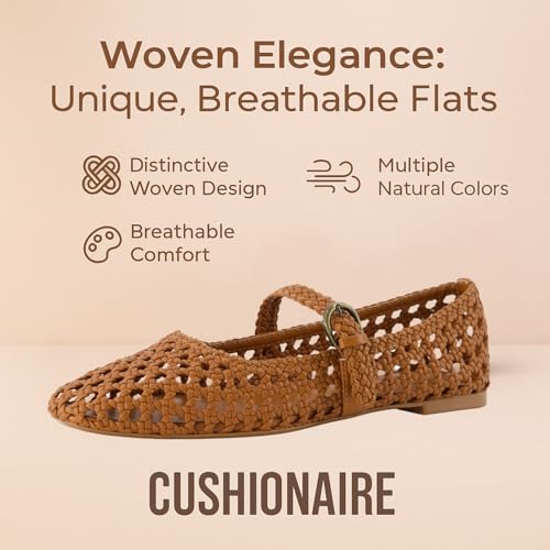 Weston Women’s Hand Woven Dressy Ballet Flats – Faux Leather Mary Jane with Adjustable Strap & Memory Foam