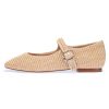 Raffia Ballet Flats Shoes for Women, Woven Mary Jane Flats with Strap Closed Square Toe Ballerina Flat Causal Daily Dress Shoes