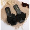 Women's Bow Square Toe Flat Sandals Summer Slides Slip On Sandals