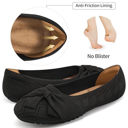 Ballet Flats Shoes for Women: Dressy Bow Knit Flats Comfortable Slip On Walking Shoes for Wedding Working Driving