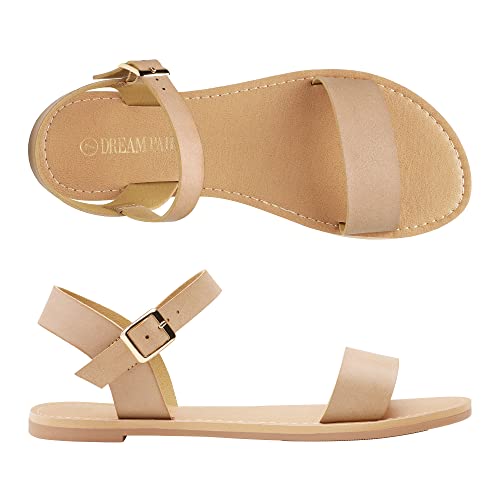 Women's Ankle Strap Flat Sandals Open Toes One Band Buckle Summer Dressy Sandals