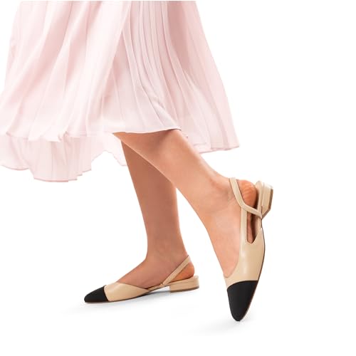 Slingback Ballet Flats for Women Square Cap Toe Low Heel Dress Shoes Comfortable Work Flats for Office Party Wedding Business