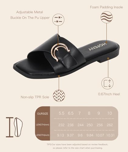 Womens Flat Sandals Round Open Toe Slip On Leather Slides for Summer