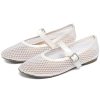 Women's Mesh Ballet Flats Round Toe Fishnet Ballerina Flats Buckle Strap Mary Jane Ballet Flats for Parties or Casual Dress