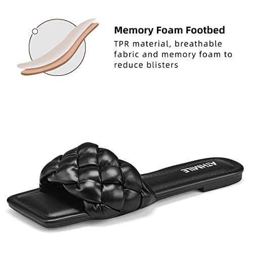 Braided Womens Sandals Square Open Toe Fashion Slide Sandals Women Dressy Summer Flat Beach 2025 Size 6-11