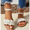 Women's Summer Sandals Flower Leather Flat Sandals with Ankle Strap