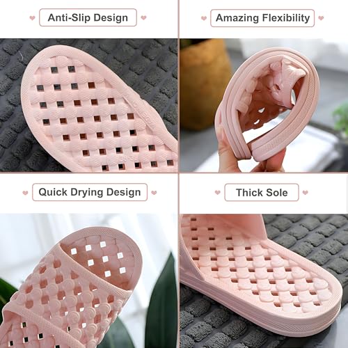 Shower Shoes Quick Drying Slippers for Women Men, Non Slip House Shoes Cushioned Thick Sole Bathroom Slippers Indoor Outdoor