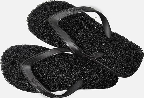 Flip Flops | Mens | Flat Classic Black | Exfoliating, Massaging and Relaxing | Comfortable & Lightweight Thong Sandals | 100%
