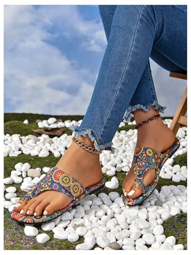 Women's Vacation Flat Sandals Toe Thong Slip on Bohemian Slides Sandal
